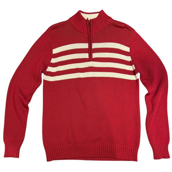 CHEROKEE Red Stripe Nautical Fisherman 1/4 Zip Y2K Cotton Sweater Women 16 18 XL - Picture 1 of 6
